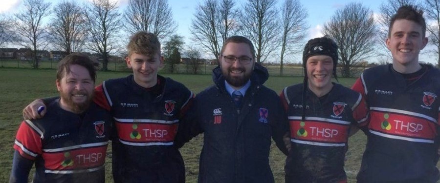 U17s Coach Jack Unite and Matt Cowley with the three young first team debutants.