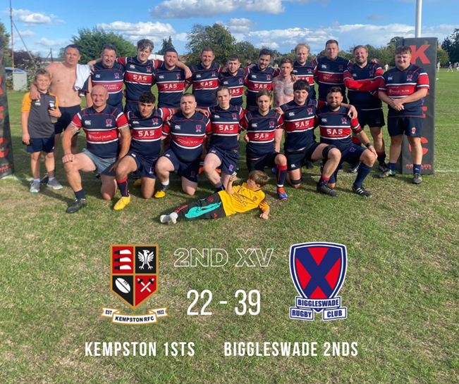 Picshows Men's 2nds team with result showing: Kempston 1sts 22 - 39 Biggleswade 2nds