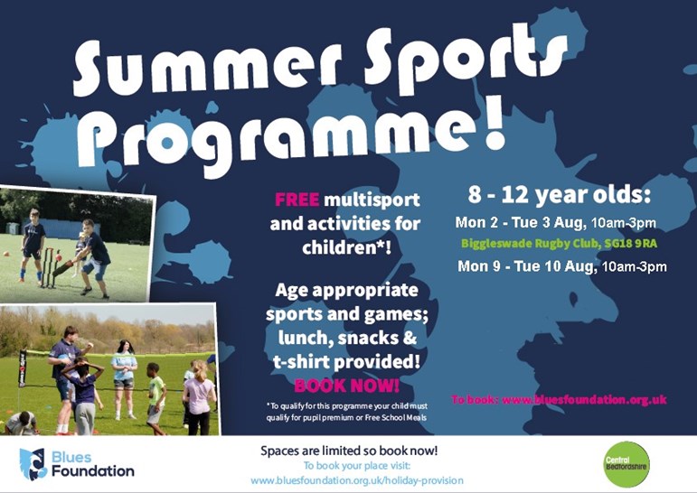 Poster with details of Summer Sports Programme (details are in text of post, too)