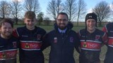 U17s Coach Jack Unite and Matt Cowley with the three young first team debutants.