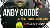 Poster advertising An Evening With Andy Goode at Biggleswade Rugby Club